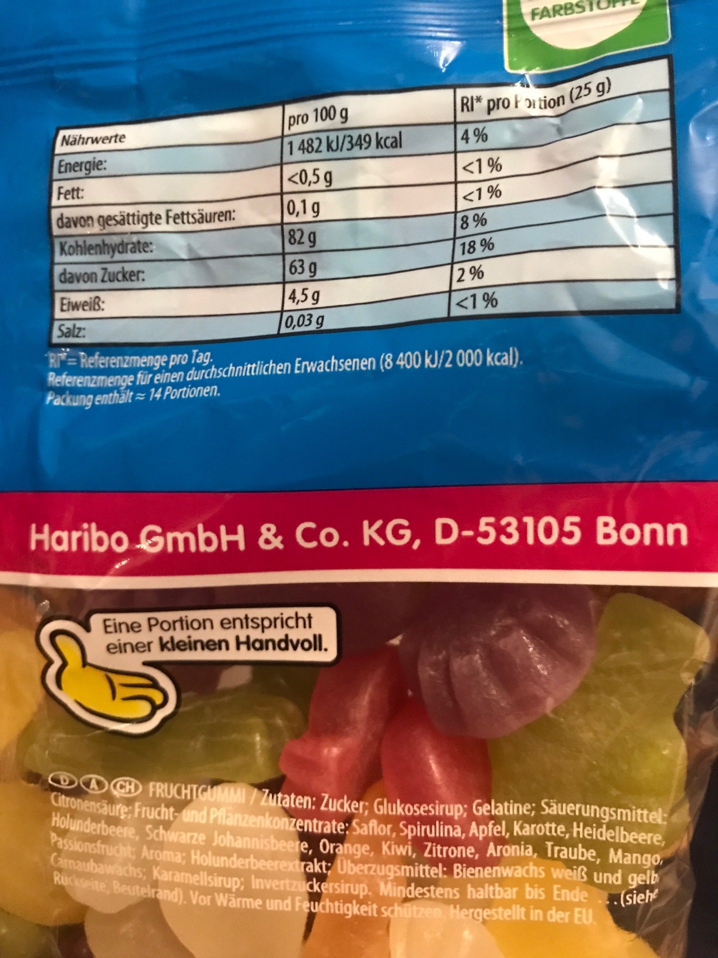 Colour Floppies Haribo - kalorie, kJ a nutriční hodnoty