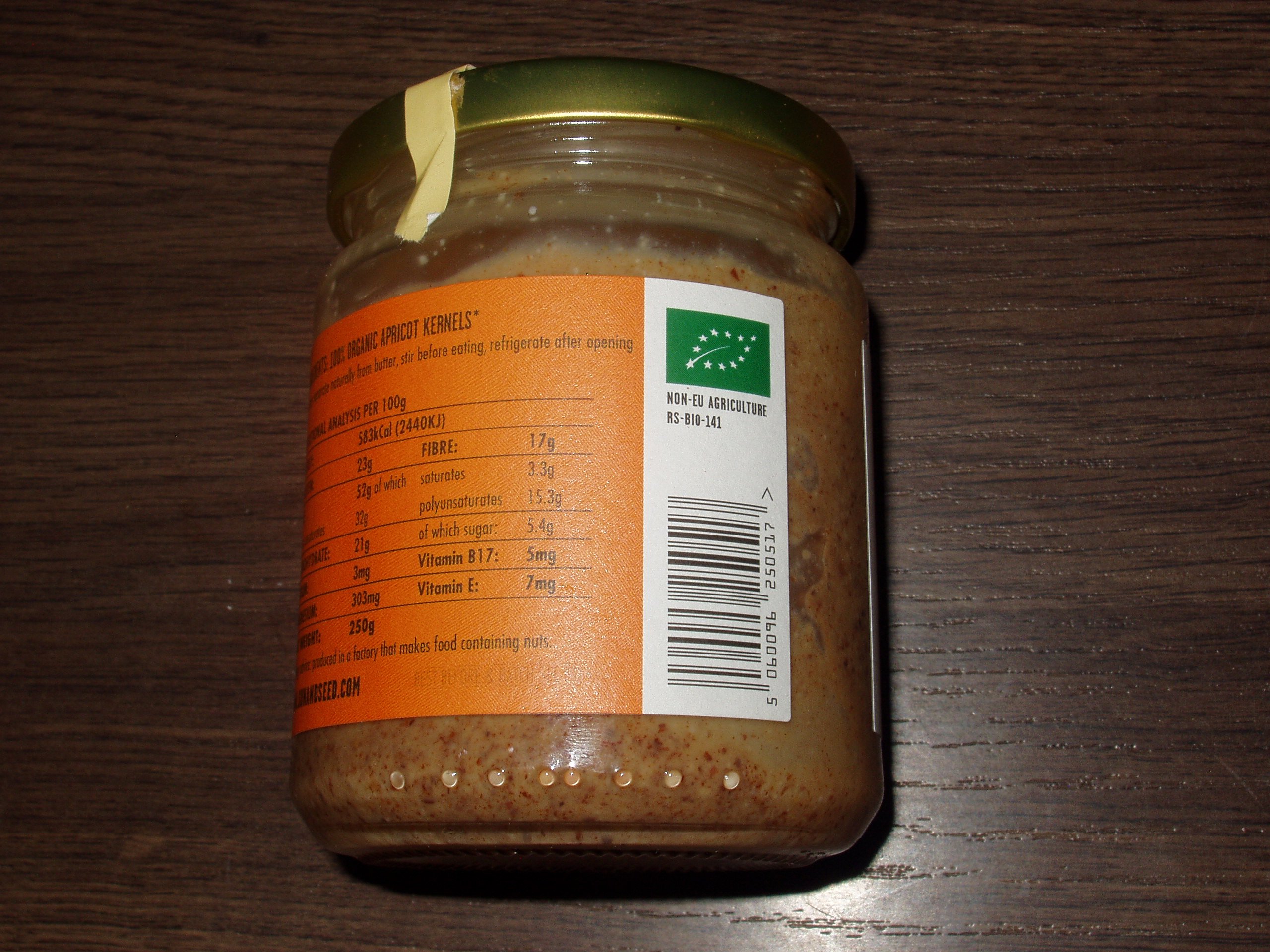 Podrobné informace o potravině Organic Raw Apricot kernel butter